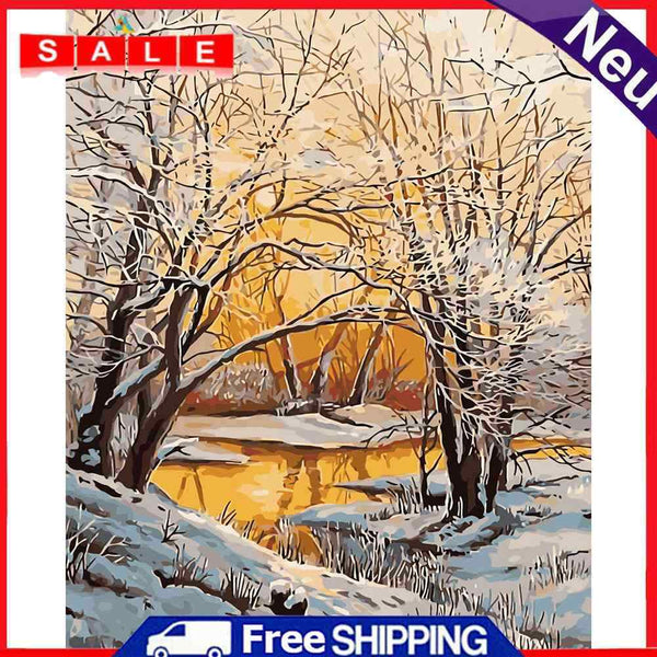 Hand Painted on Canvas DIY Snow Treetops Oil Paint By Numbers Drawing Kit Craft
