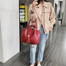 3pcs/set Lady Fashion Shoulder Handbag Pure Color Leather Tassel Top-handle Bag