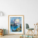 Full Embroidery Stamped Seaside Lighthouse DIY 11CT Cotton Art Cross Stitch Kit