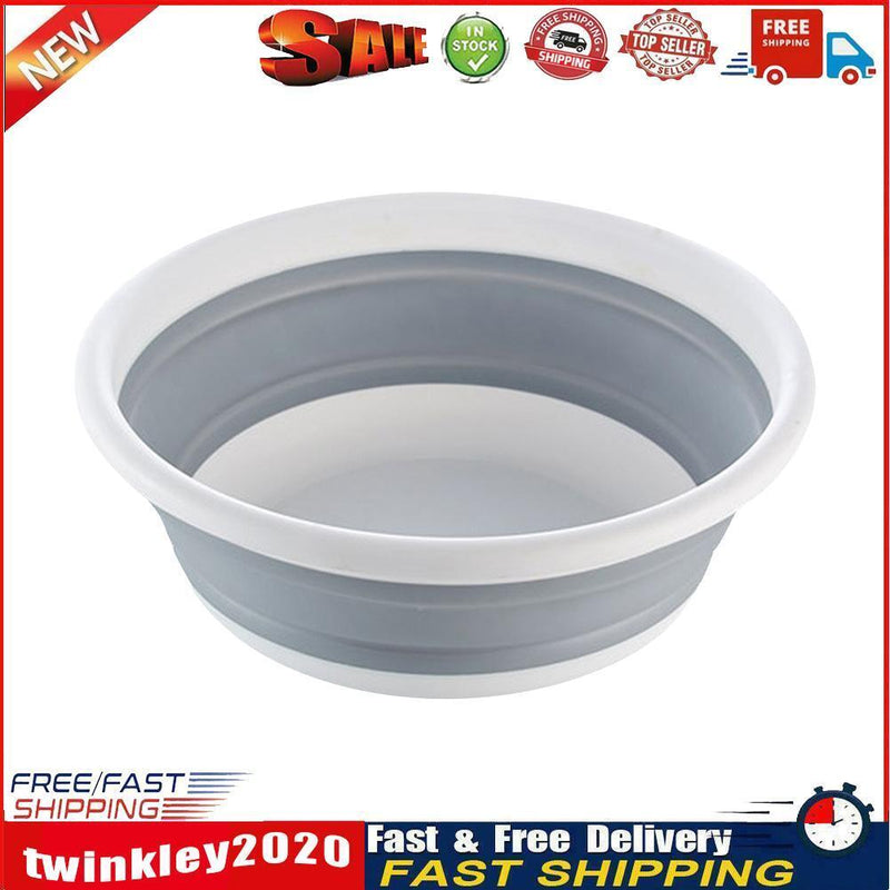 Collapsible Washing Basin Outdoor Travel Folding Silicone Bucket (Grey) Newly