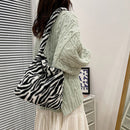 Women Plush Leopard Shoulder Bag Female Winter Warm Travel Fabric Shopping Bags