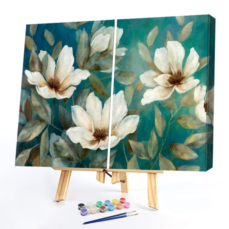 Hand Painted Oil Paint by Numbers DIY White Flower Drawing Wall Decoration Gift