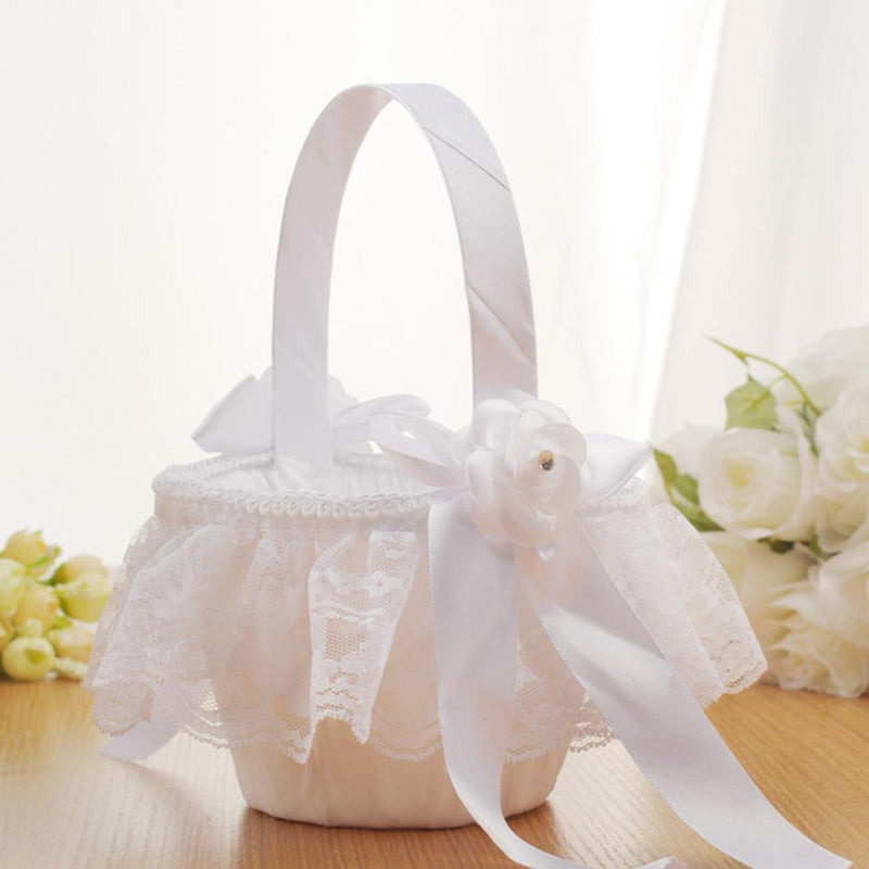 Flower Girls Basket Lace Bowknot Wedding Decoration Storage Container Supplies