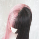 Goth Style Hair Lolita Black&pink Wig Double Color Toupee Long Straight Hair