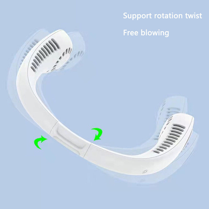 Mini Neck Fan USB Rechargeable Bladeless Fan Neck Air Conditioner (White)