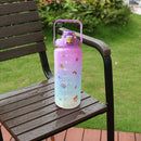 2000ML Large-capacity Water Bottle Frosted Straw Cup Leak-proof (Purple) Newly
