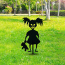 Evil Children Metal Silhouette Lawn Outdoor Plug-in Garden Sign Statue Decor