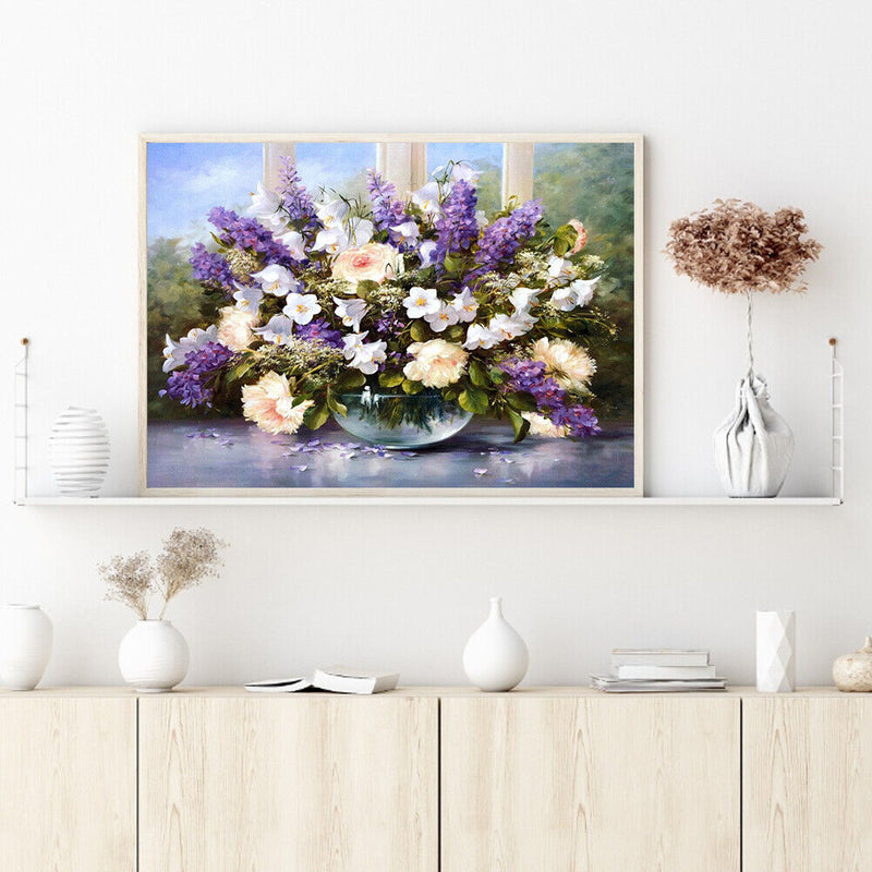 Oil Paint By Numbers Vase Purple Flower Frameless Picture Craft Kit for Home