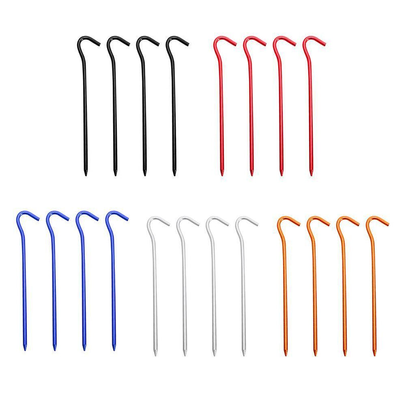 4pcs Tent Pegs with Hooks Garden Stakes Ground Nail for Awning Canopy (Blac