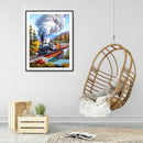 5D DIY Full Drill Round Shape Train Scene Rhinestone Diamond Drawing Home Decor