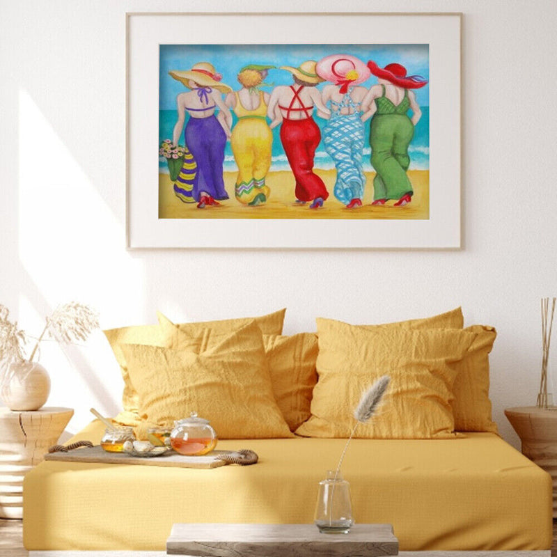 Women on Beach Colouring Oil Canvas Picture DIY Hand Painted Paint By Number Kit