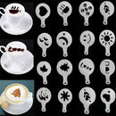 16 Coffee Machine Barista Stencils Template Strew Flowers Pad Duster Spray