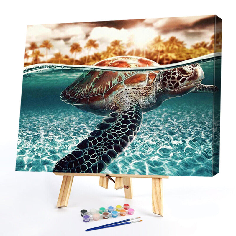 Painting By Numbers DIY Sea Turtle Hand Painted Canvas Oil Art Picture Craft Kit