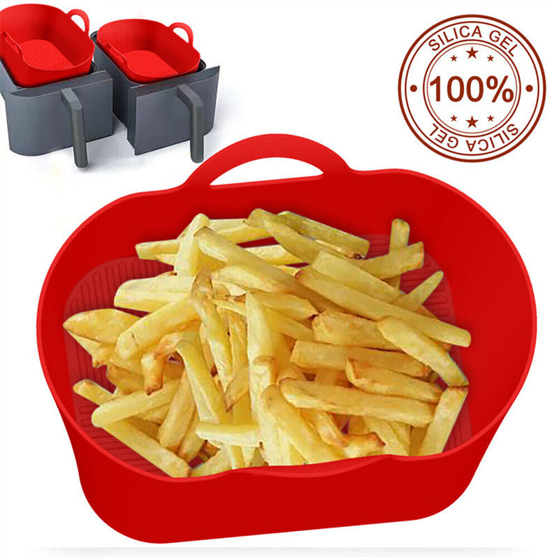 #A Silicone Air Fryers Basket Rectangle Foldable for Family Baking Camping Barbe