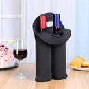 Wine Bottle Cooler Neoprene Double Bottle Protective Sleeve Holder (Black) Newly