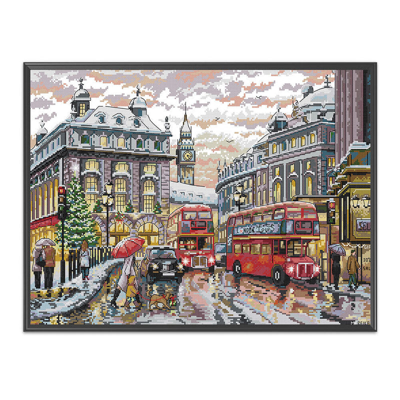 Partial Cross Stitch 14CT Cotton Thread DIY Street Handmade Stamped Needlework