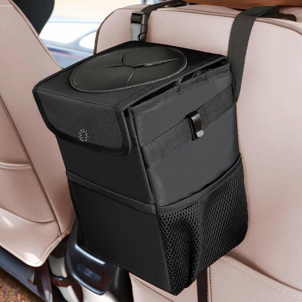 Portable Car Trash Can Garbage Bin Bag Organizer for Vehicles Waterproof Black