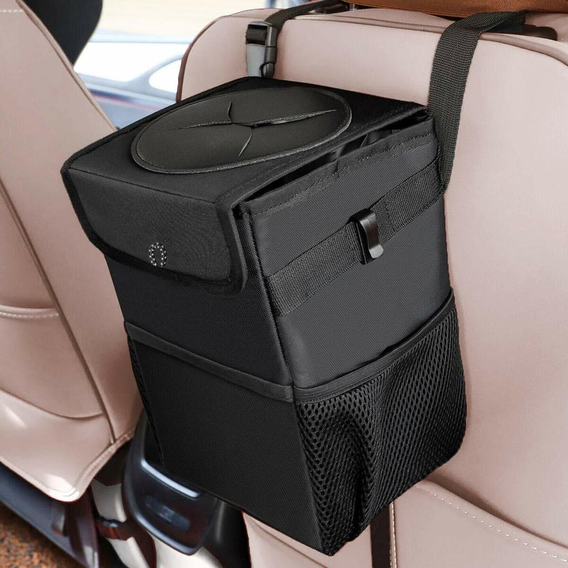 Portable Car Trash Can Garbage Bin Bag Organizer for Vehicles Waterproof Black