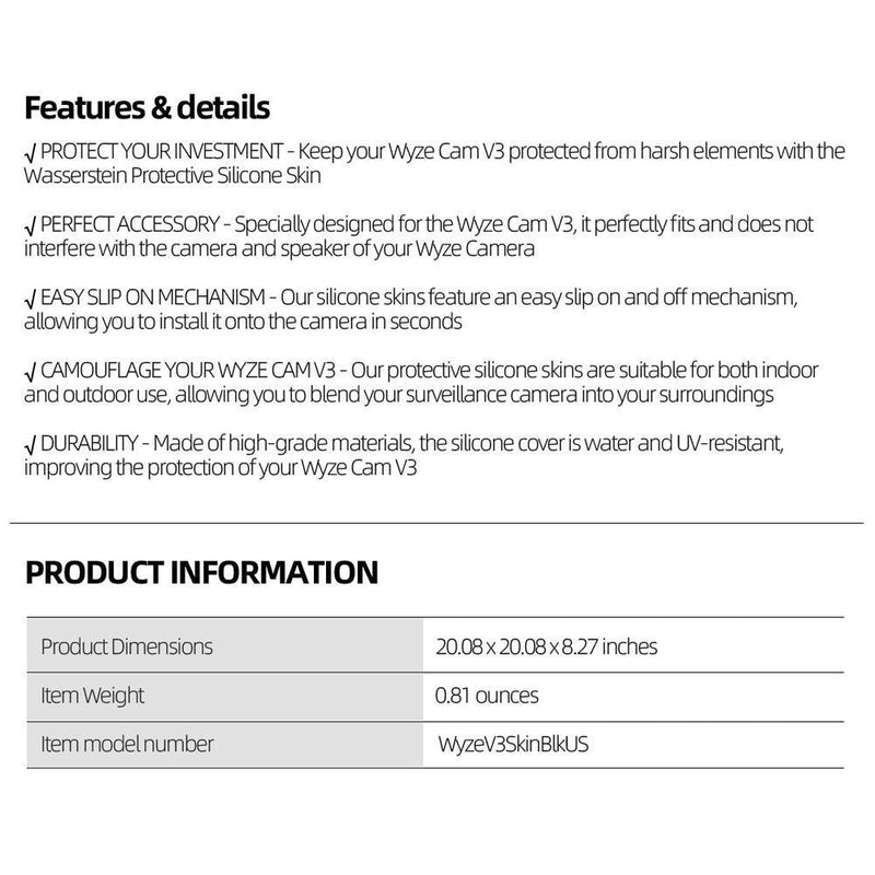 2pcs Waterproof Case for Wyze Cam V3 Security Camera Cover (Black + White)