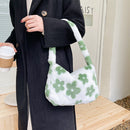 Female Fluffy Square Shoulder Bag Women Casual Flower Pattern Shoulder Handbag