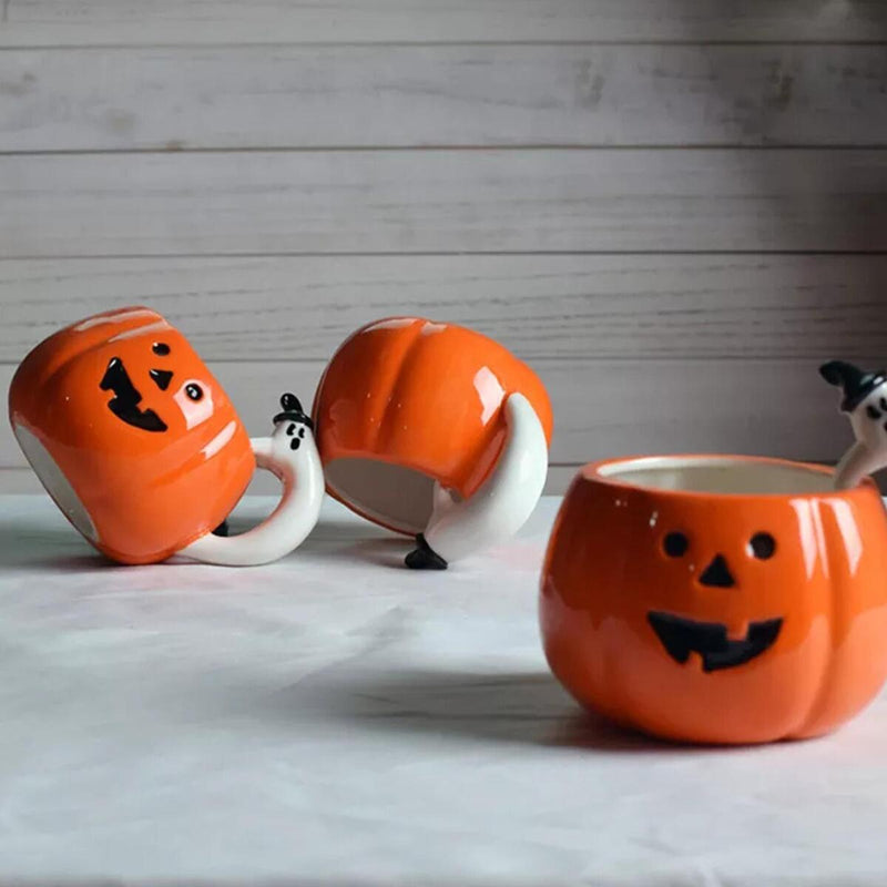 Halloween Coffee Tea Cup Mug Pumpkin Orange Ceramic Gift Tableware Food Drinks_
