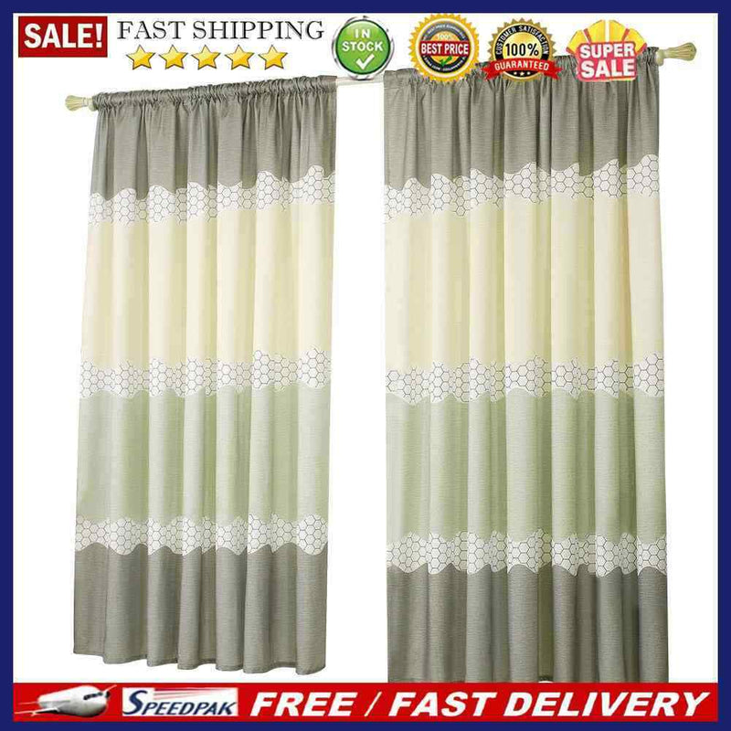 Geometry Semi Blackout Curtains Home Windows Tulle Sheer Drape (Green Grey