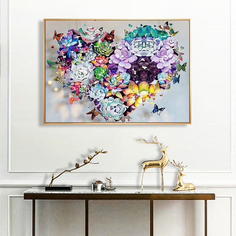 DIY Succulent Heart Oil Paint by Numbers Drawing on Canvas Pictures Home Deco