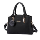 Large Capacity Women Pompom Sling Bag PU Handbag Girl Shoulder Bags (Black)