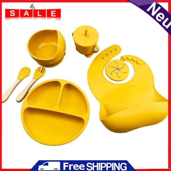 6pcs Silicone Baby Feeding Anti Brief Plates for Food Soft Kid Tableware (Yellow)