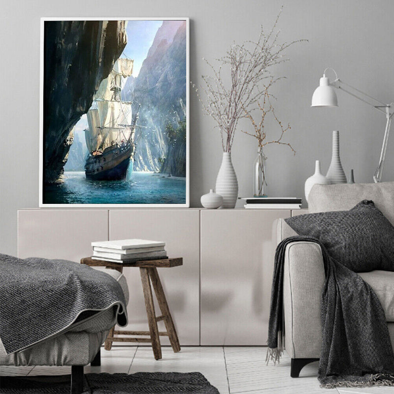 Hand Painted on Canvas DIY Boat Oil Paint By Numbers Art Drawing Kit Craft