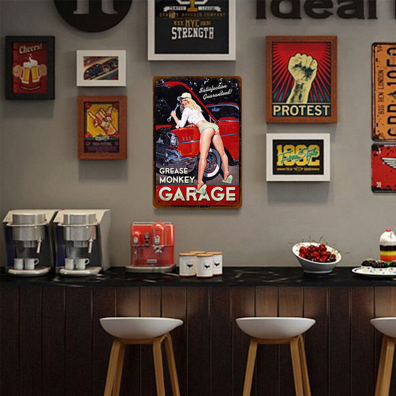 Garage Lady Retro Metal Plate Tin Sign Plate Wall Art Poster Home Decorations