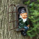 Yard Wall Art Garden Decoration Elf Gnome Window Dwarf Statue Tree Sculpture