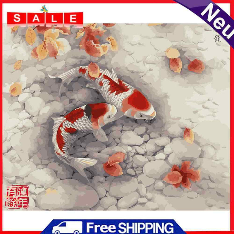 Painting By Numbers DIY Fish Leaf Canvas Oil Art Picture Home Wall Decor Kit
