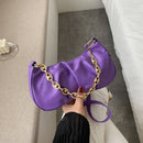 Solid Pleated Women Shoulder Bag PU Clear Chain Crossbody Handbag (Purple)