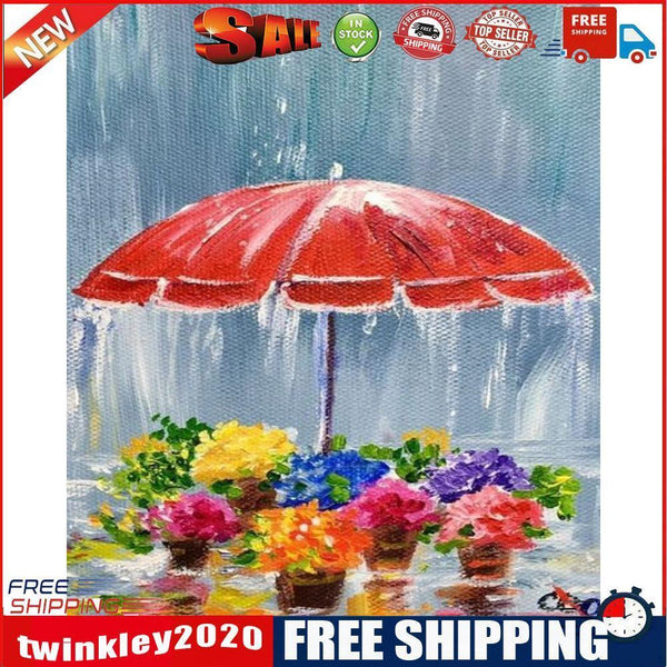 Umbrella Flower Drawing Frameless DIY Oil Paint by Number Canvas Home Decor