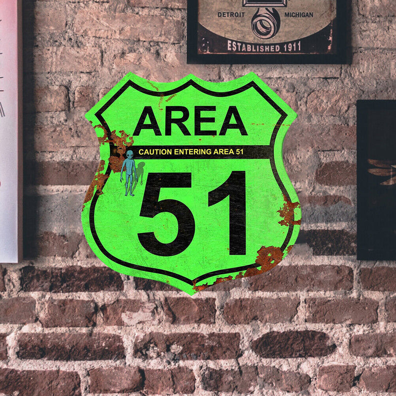 Area 51 Shield Shape Metal Plate Tin Sign Poster Plate for Bar Club Iron Paints