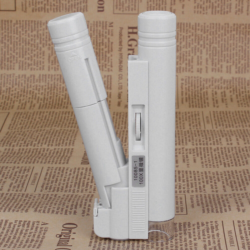 100X Pocket LED Microscope Lamp Light Jewelry Magnifier with Leather Case