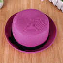 Summer Women Straw Knitting Sun Hat Travel Outdoor Fold Beach Hat(Rose Red)
