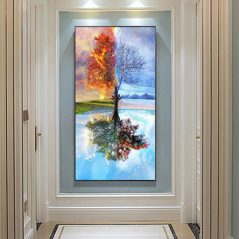 Frameless Oil Paint By Numbers DIY Four Seasons Tree Picture Craft Kit for