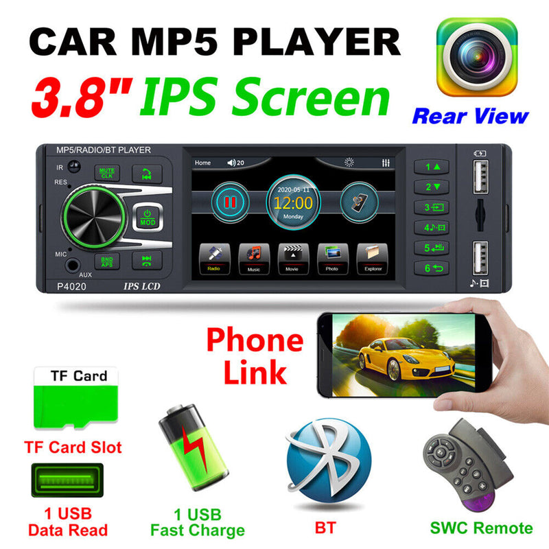 P4020 1 DIN Head Unit Multimedia Player Bluetooth-compatible (w/o Camera) Newly