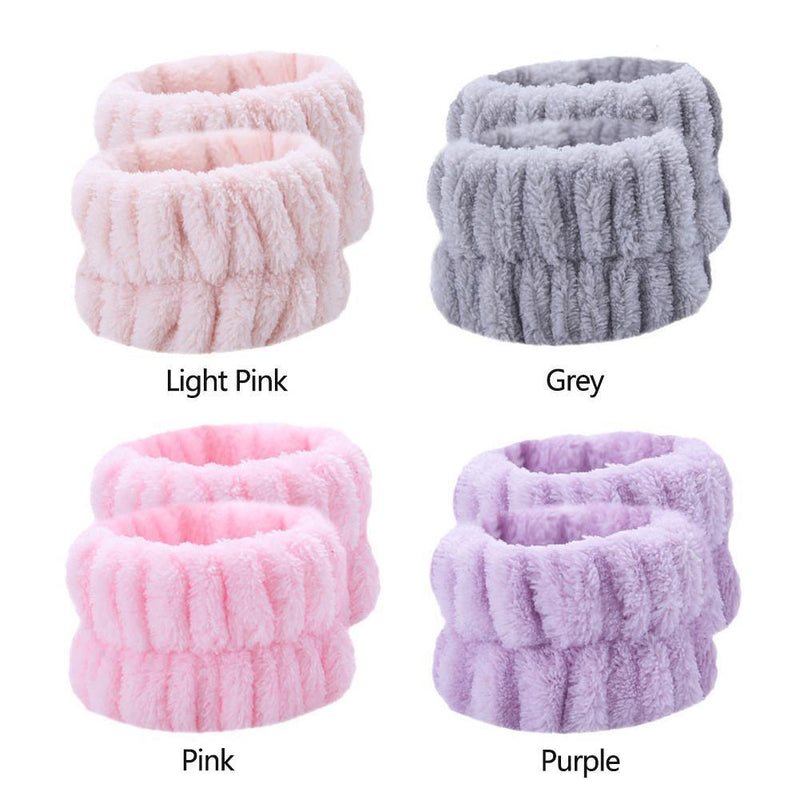 2pcs Absorbent Sweatband Flannel Waterproof for Washing Face (Light Pink)