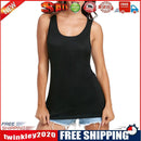 Summer Solid Color Women Sleeveless Vest O-Neck Tank Tops Tee (Black)(XL)