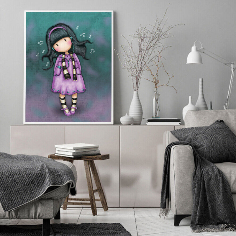 Listen Music Girl Frameless DIY Oil Paint by Numbers Kit Picture Wall Art