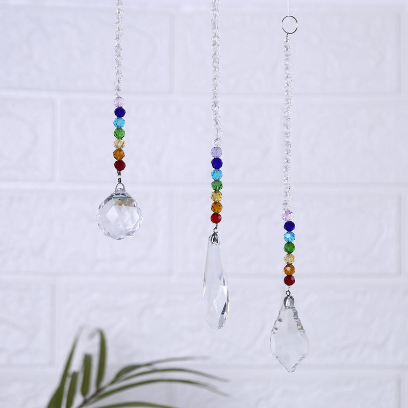 Crystal Ornaments 3 Pack Clear Glass Crystal Hanging Decoration with Chain