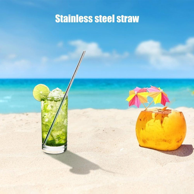 5pcs Stainless Steel Reusable Drinking Straw Set with Cleaner Brush Kitchen T