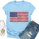 Independence Day Print USA Flag Tea T-Shirt (Light Blue M)