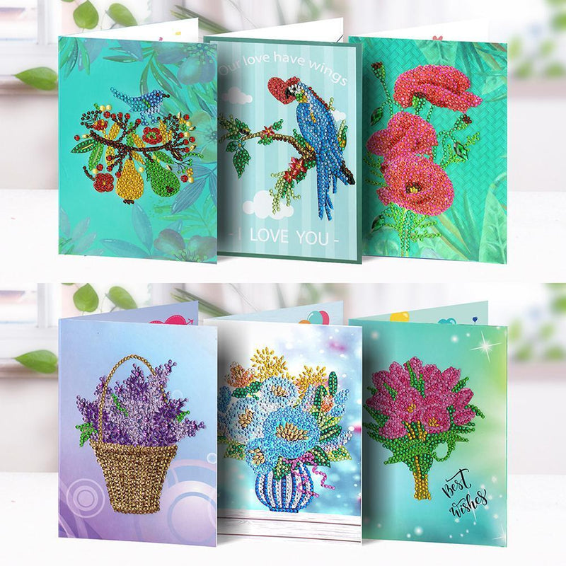 6pcs 5D DIY Diamond Painting Special-shaped Rhinestones Greeting Birthday Cards
