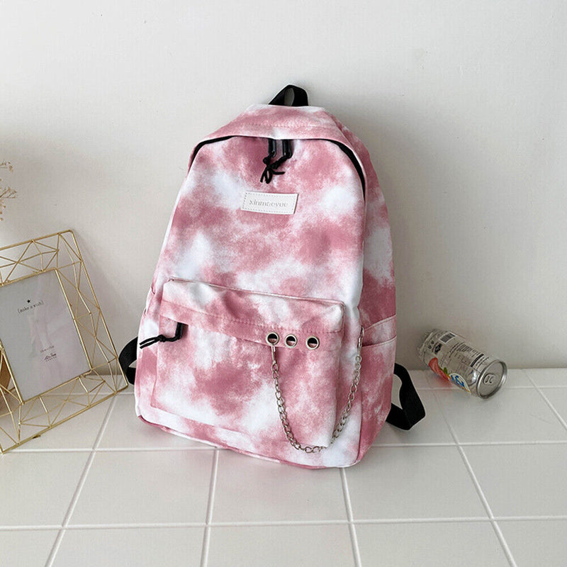 #A Casual Tie Dye Backpack Women Multi-layer Pockets Girl Knapsack Soft for Sh