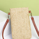 Summer Women Mini Straw Crossbody Bags Woven Phone Wallet (Camel no Buckle)