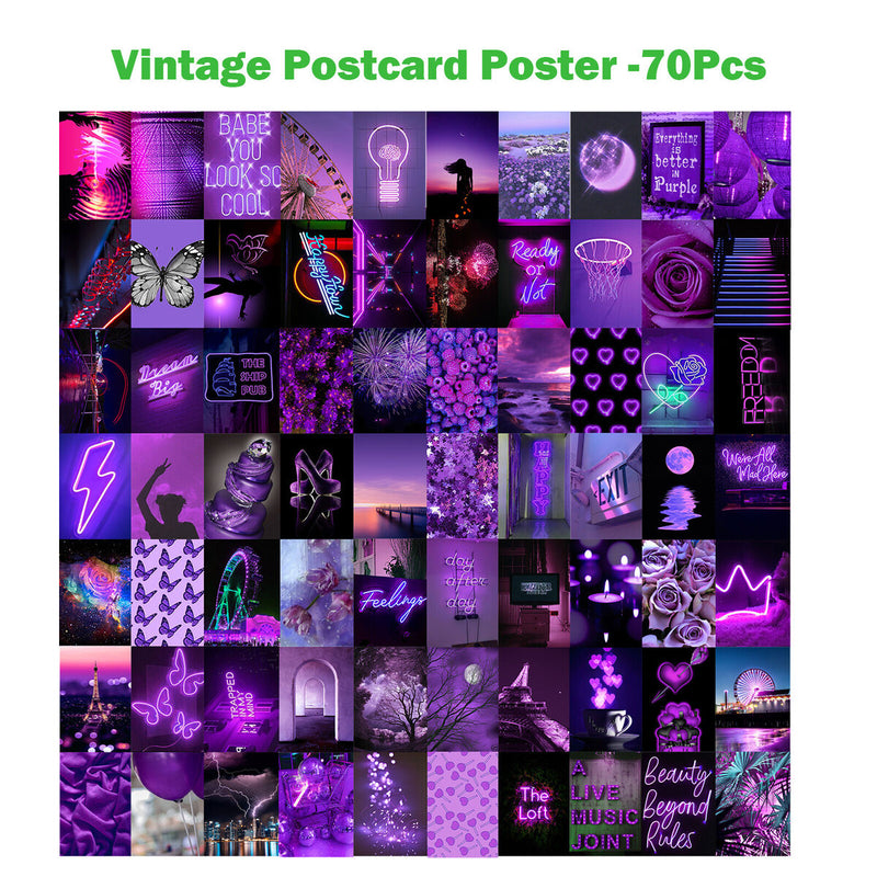 Wall Collage Kit 70 Pack Aesthetic Postcards Pictures Collages (Purple) Newly